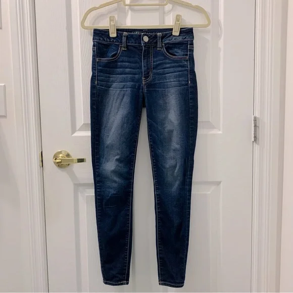 AMERICAN EAGLE High Rise Super Stretchy Skinny Jeans Jeggings Dark Wash - Picture 1 of 11